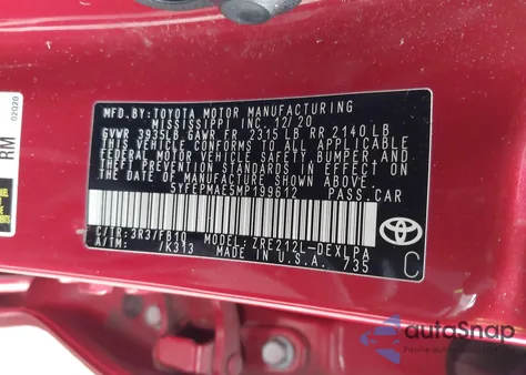 2021 Toyota Corolla Le from USA, damaged, VIN 5YFEPMAE5MP199612